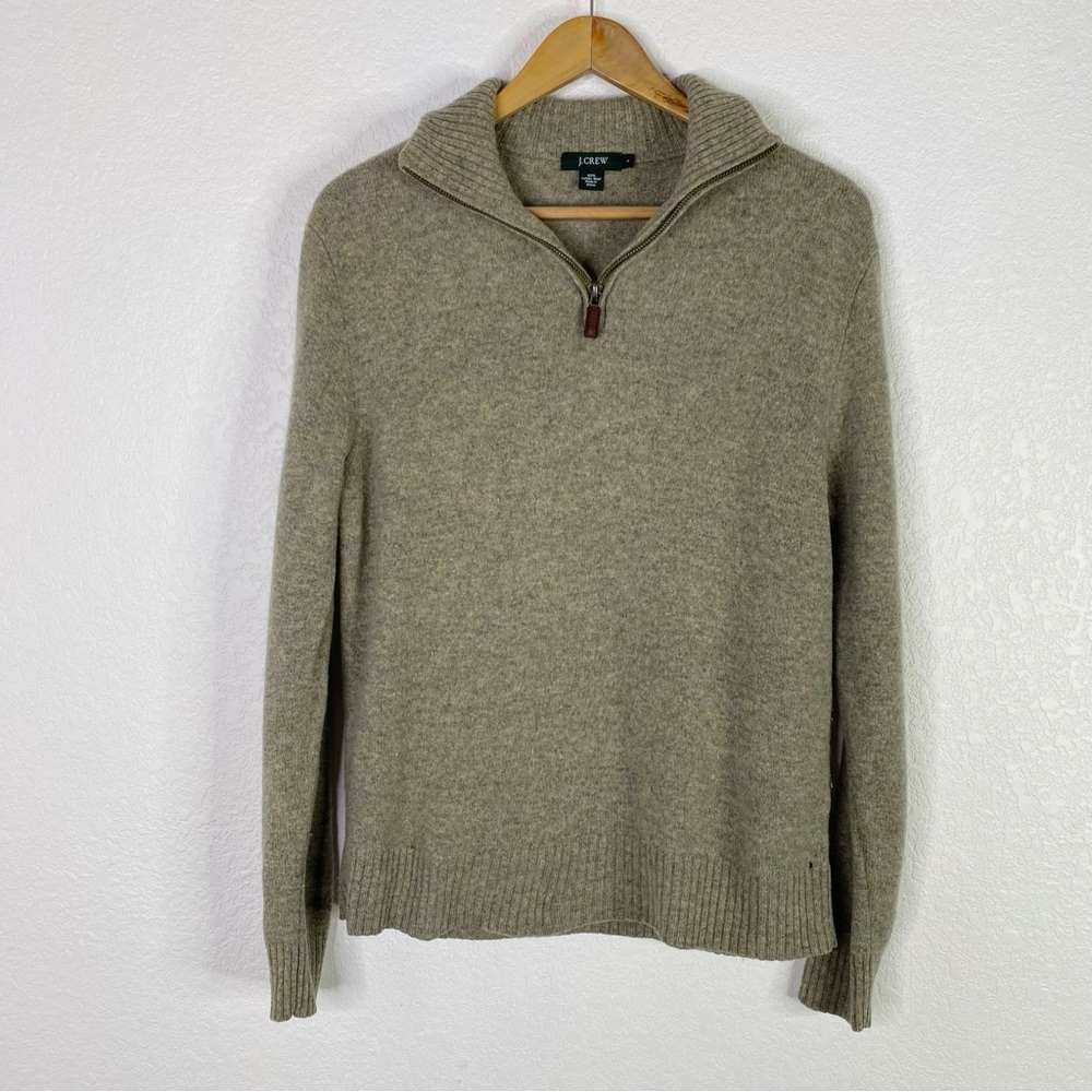 J. Crew Green 100% Lambswool Knit 1/4 Zip Pullover Sweater